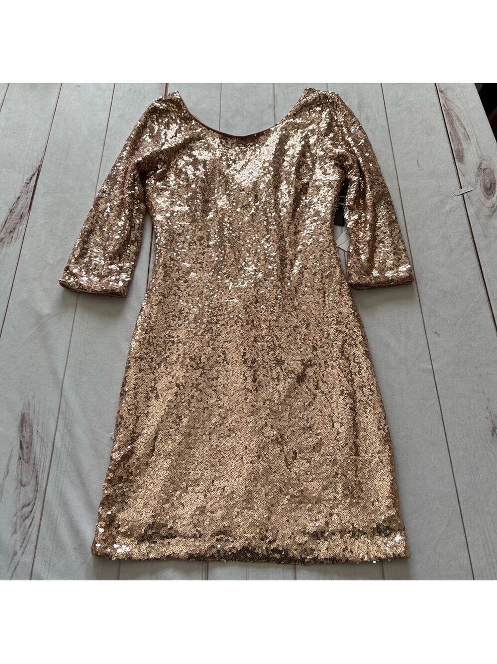 NWT Lulu's Delightful Ways Champagne Gold Sequin Dress Mini Prom Homecoming Club - Picture 15 of 15